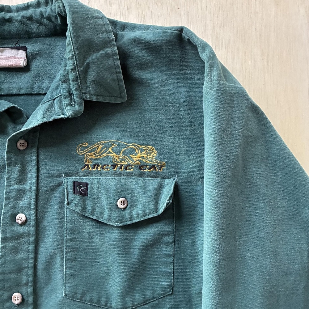 Vintage 90s Codet Shirt Mens 2XL Green Flannel Long Sleeve Button Up Arctic Cat - Picture 2 of 7